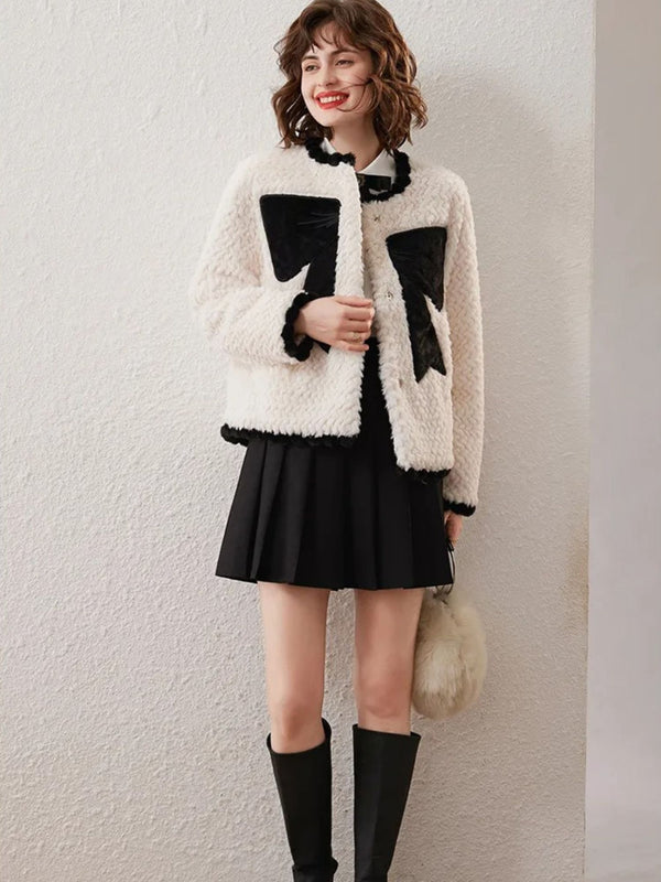 Coat Women Bow-Accent Faux-Fur Full-Length