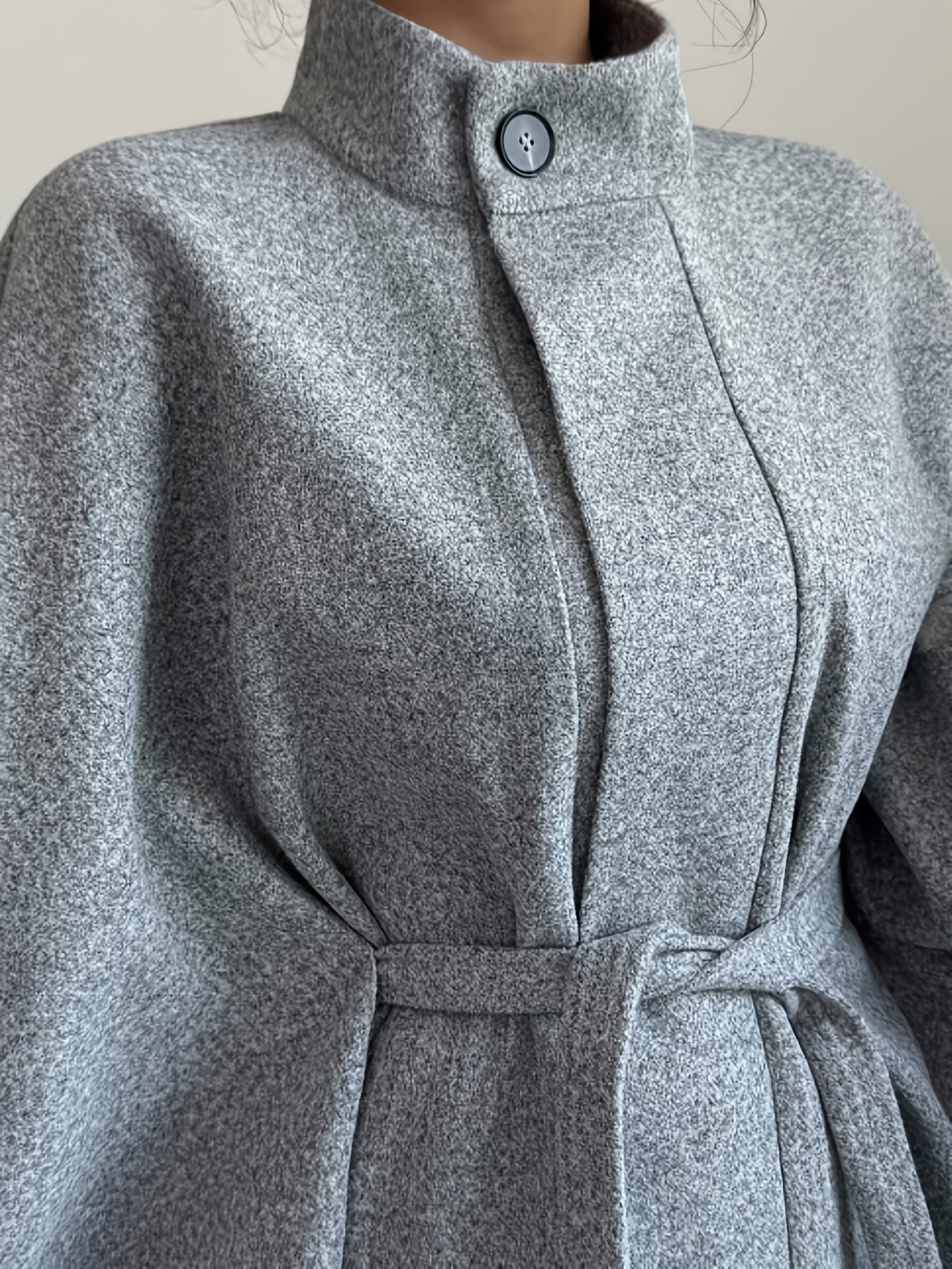 Women’s cape coat with waist tie and stand-up collar