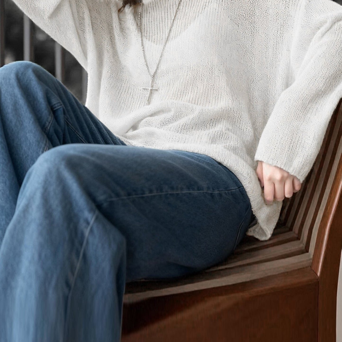 Sweater Women Loose Fit Crew Neck Textured Design