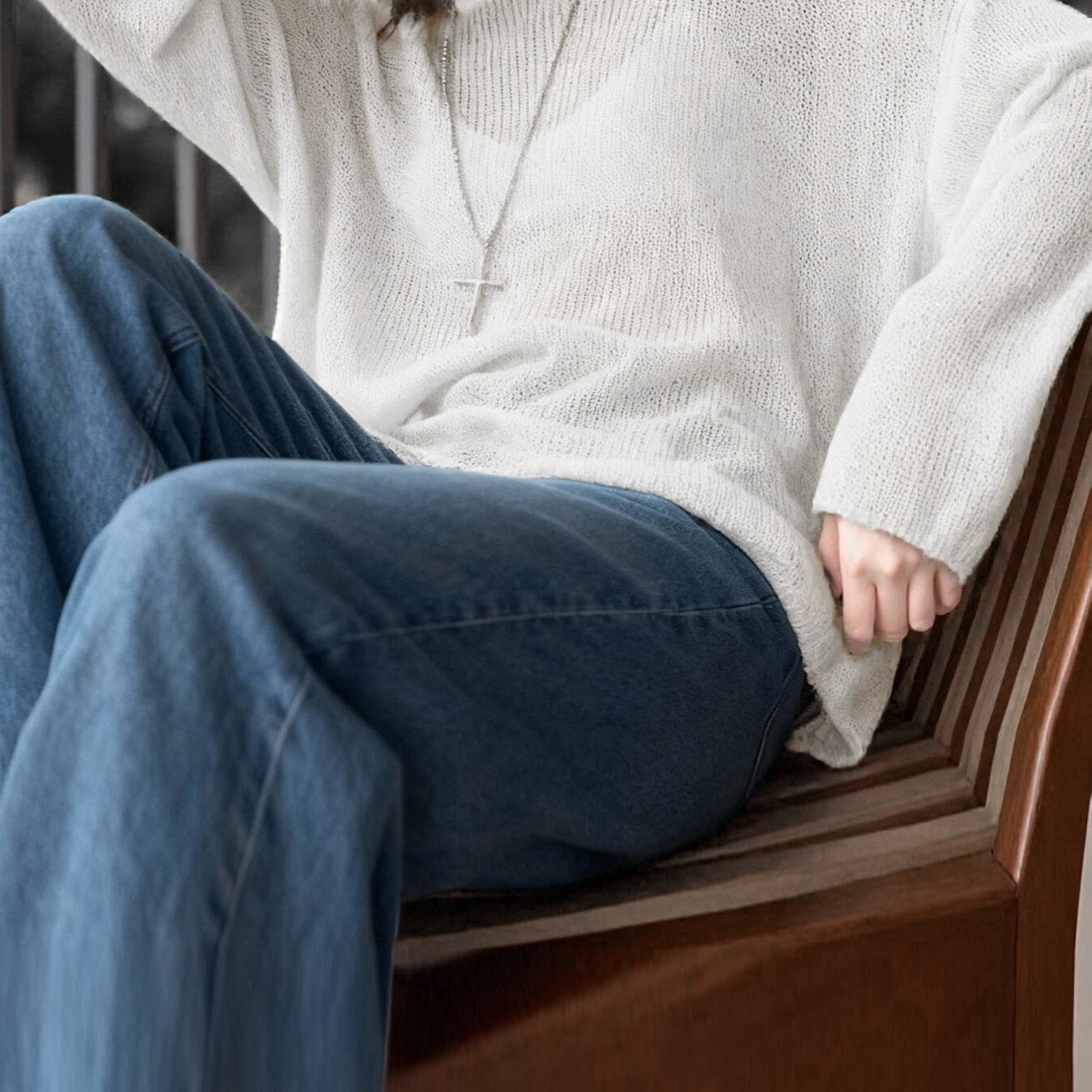 Sweater Women Loose Fit Crew Neck Textured Design