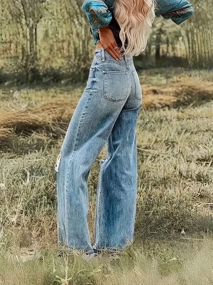 Jeans Women Wide-Leg High-Rise Distressed Style