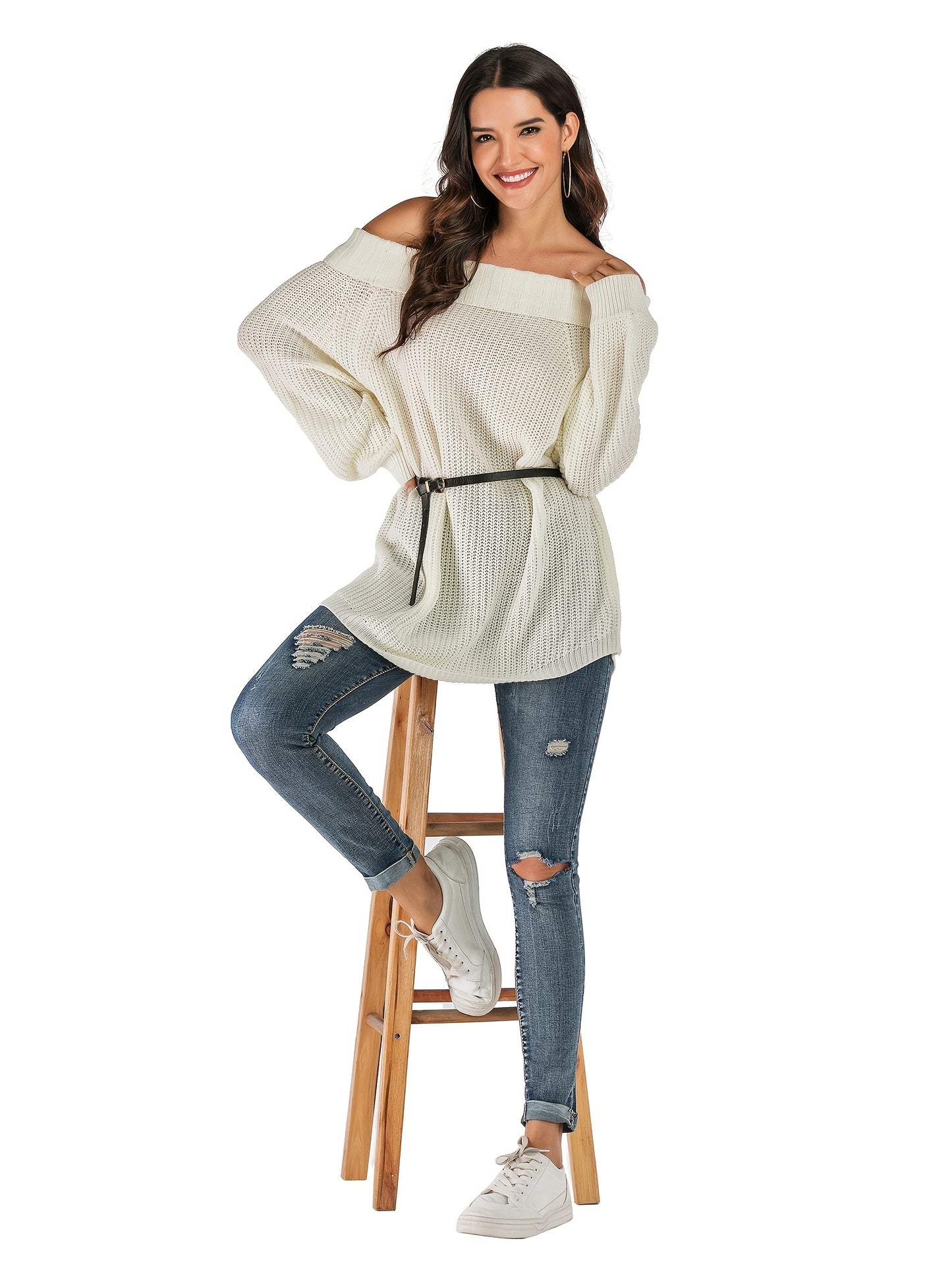 Sweater Women Oversized Off-Shoulder Textured Design