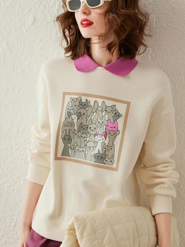 Sweater Women Contrasting Collar Dropped-Sleeves Relaxed Fit