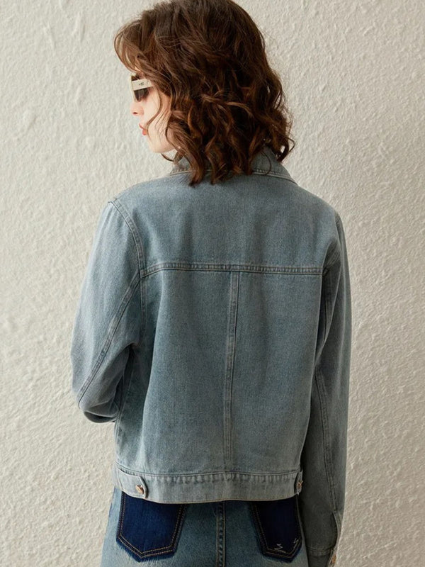 Jacket Women Retro Studs Rivet Detail Turn-Down Collar