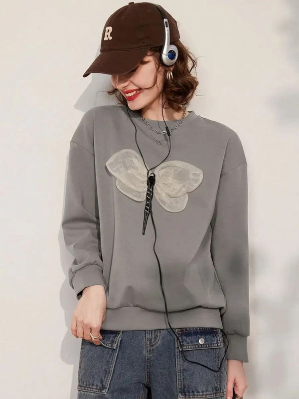Sweater Women 3-D Dragonfly Detail Dropped-Shoulder Relaxed Fit
