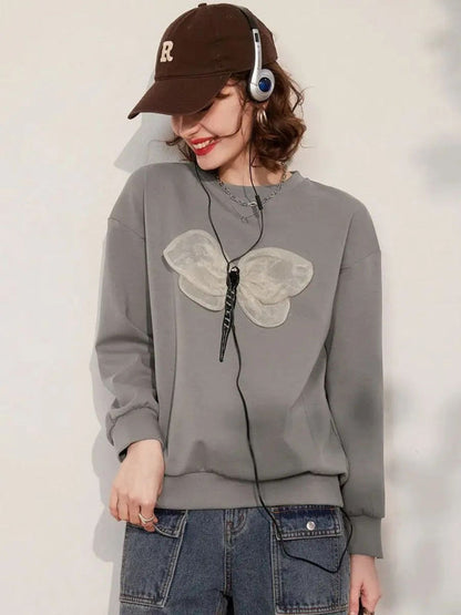 Sweater Women 3-D Dragonfly Detail Dropped-Shoulder Relaxed Fit