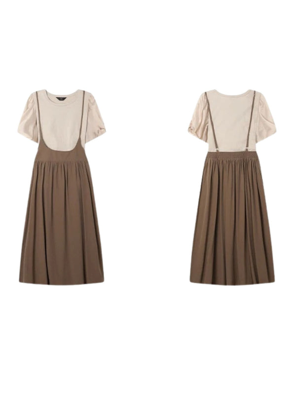 Dress Women Sleeved Blouse Layered Combo A-Line Suspender