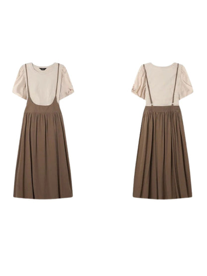 Dress Women Sleeved Blouse Layered Combo A-Line Suspender