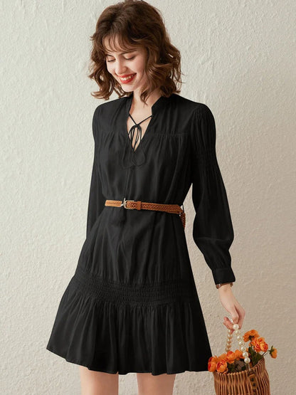 Dress Women V-Neck Smocked Waist A-Line Mini