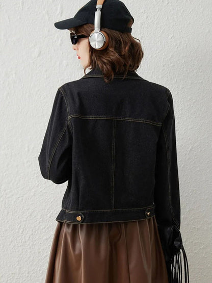 Jacket Women Retro Studs Rivet Detail Turn-Down Collar