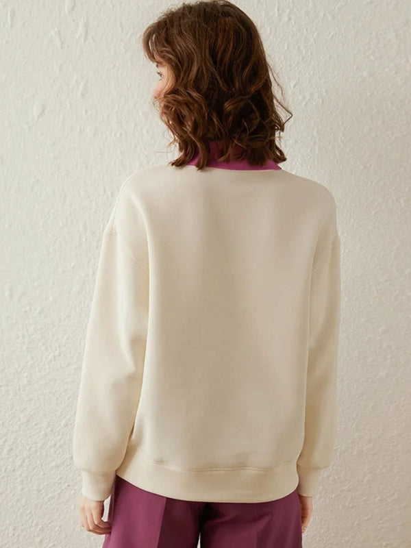 Sweater Women Contrasting Collar Dropped-Sleeves Relaxed Fit