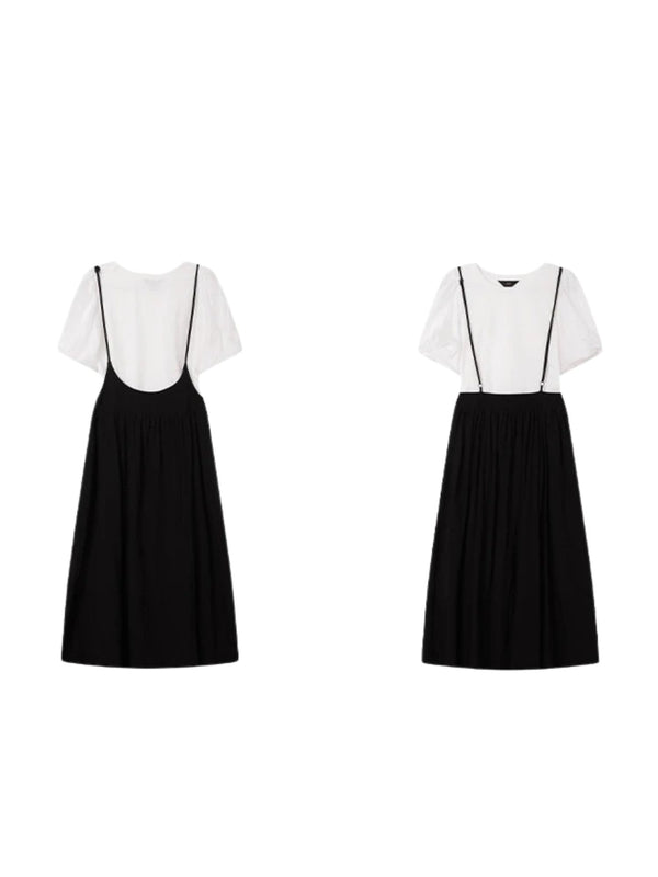 Dress Women Sleeved Blouse Layered Combo A-Line Suspender