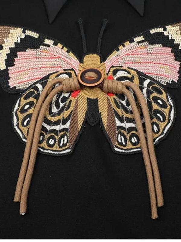 Sweater Women Embroidered Butterfly Crew Neck Relaxed Fit