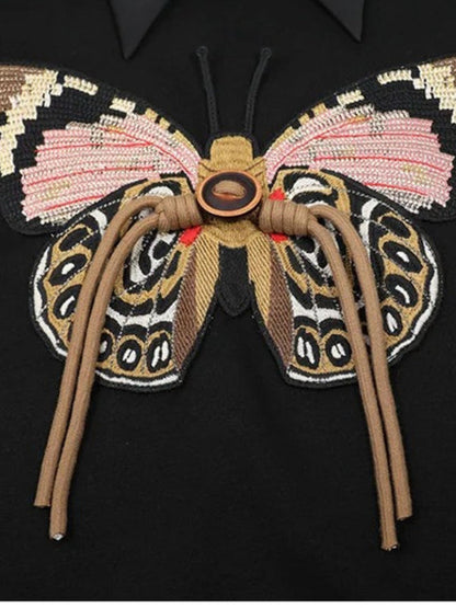 Sweater Women Embroidered Butterfly Crew Neck Relaxed Fit
