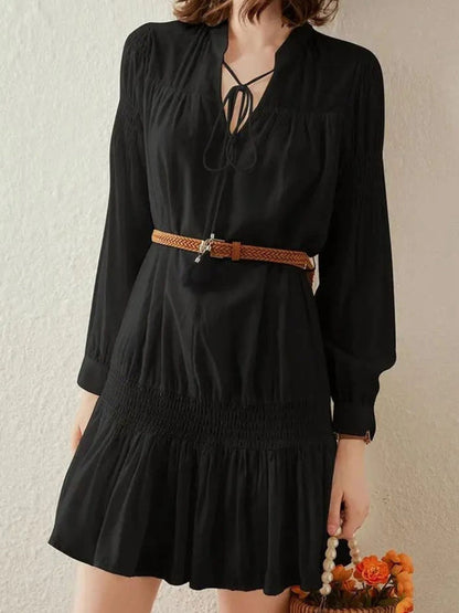 Dress Women V-Neck Smocked Waist A-Line Mini