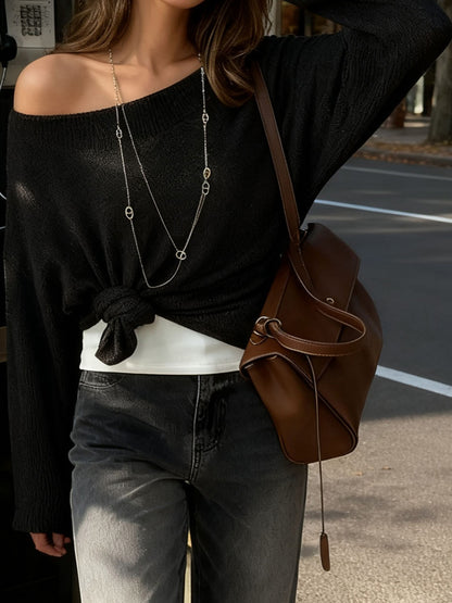 Sweater Women Loose Fit Crew Neck Textured Design