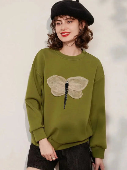 Sweater Women 3-D Dragonfly Detail Dropped-Shoulder Relaxed Fit