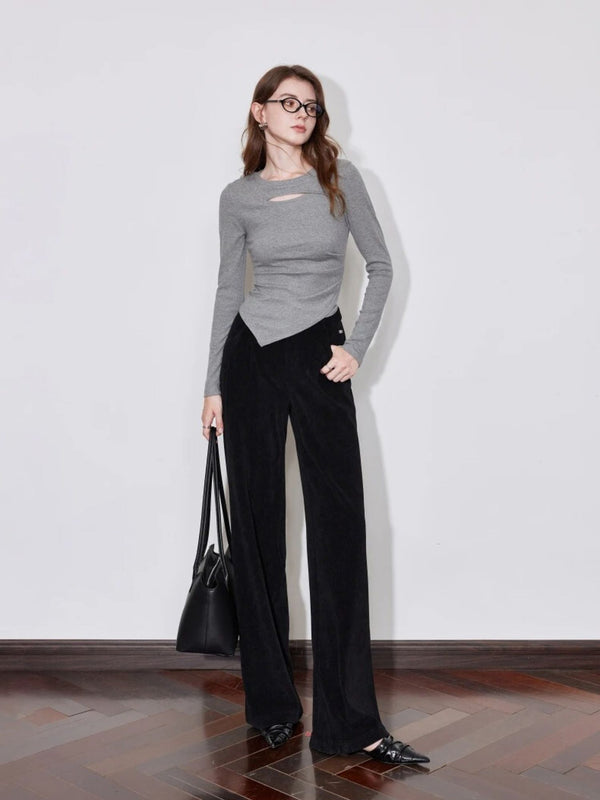 Trousers Women Wide-Leg Pleated Full-Length