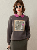 Sweater Women Contrasting Collar Dropped-Sleeves Relaxed Fit