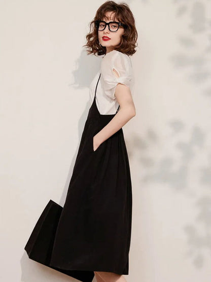 Dress Women Sleeved Blouse Layered Combo A-Line Suspender