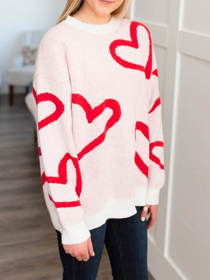Sweater Women Crew Neck Oversized Heart Design
