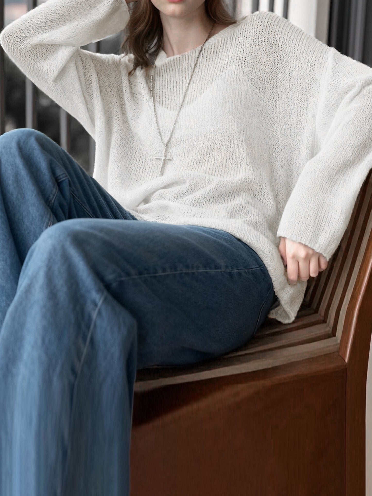 Sweater Women Loose Fit Crew Neck Textured Design