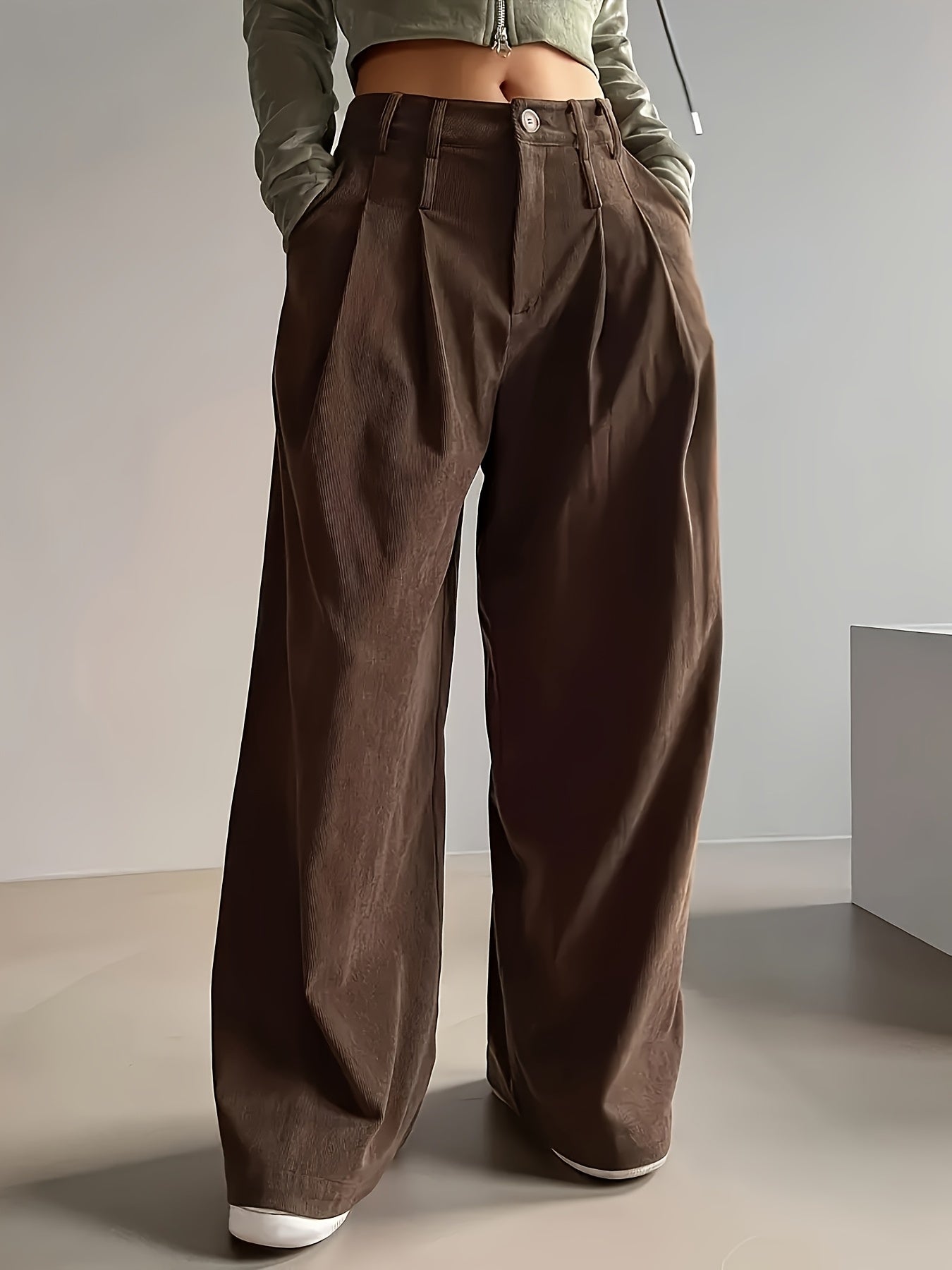 Trousers Women High-Waisted Pleated Wide-Leg Style