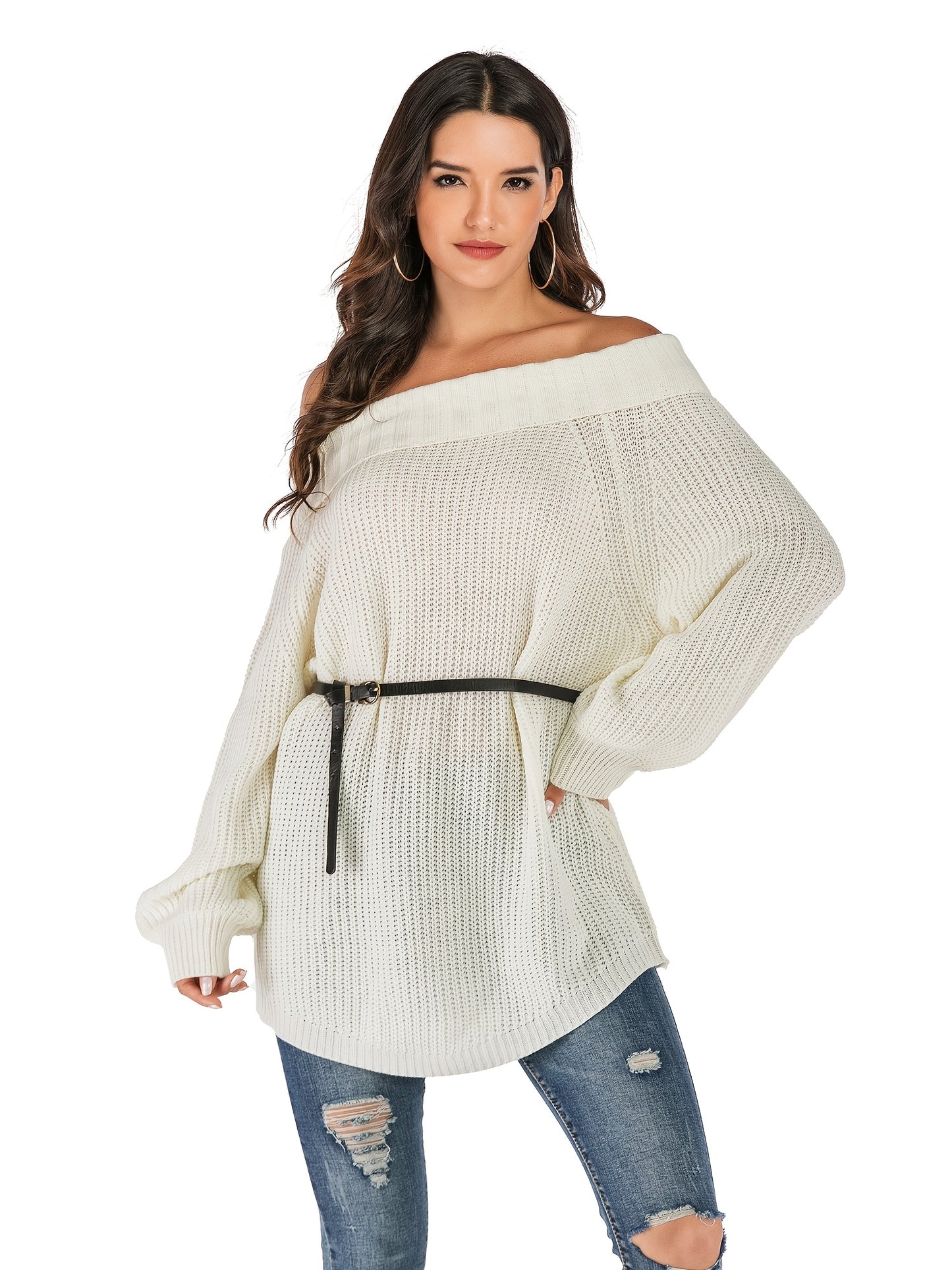 Sweater Women Oversized Off-Shoulder Textured Design