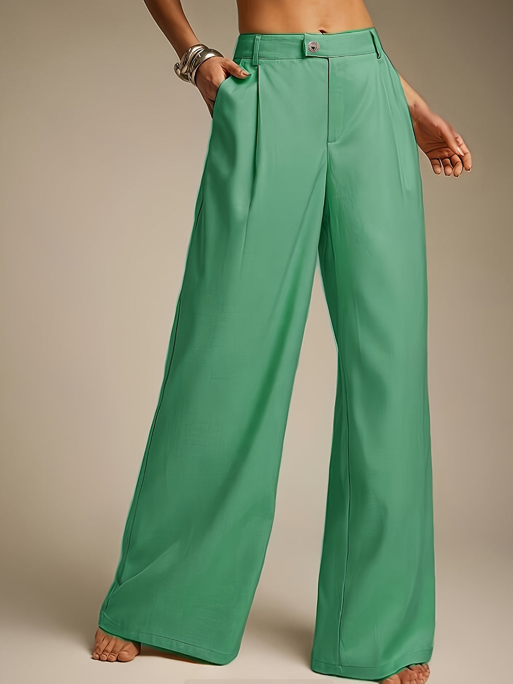 Pants Women Wide-Leg High-Rise Pleated Fit
