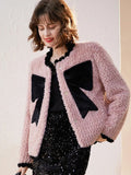 Coat Women Bow-Accent Faux-Fur Full-Length