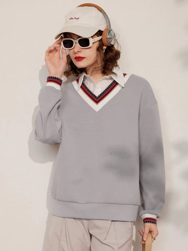 Sweater Women Layered-Look Folded Collar Relaxed Fit