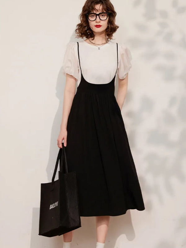 Dress Women Sleeved Blouse Layered Combo A-Line Suspender