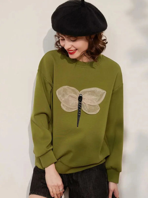 Sweater Women 3-D Dragonfly Detail Dropped-Shoulder Relaxed Fit