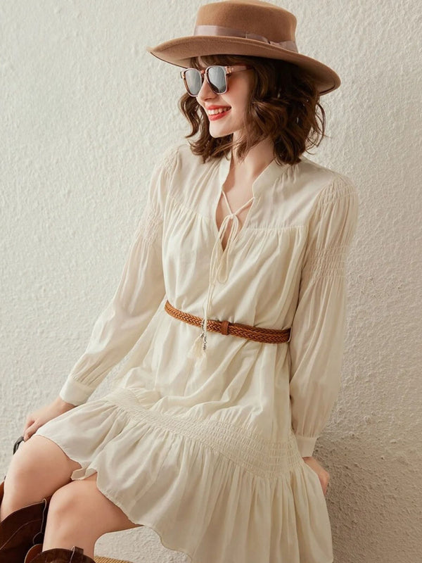 Dress Women V-Neck Smocked Waist A-Line Mini