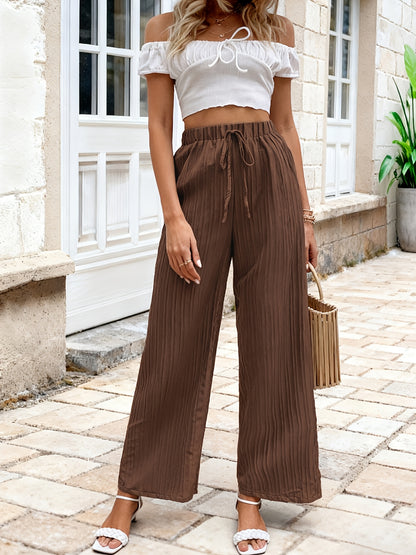 Pants Women Pleated Wide-Leg Drawstring Fit