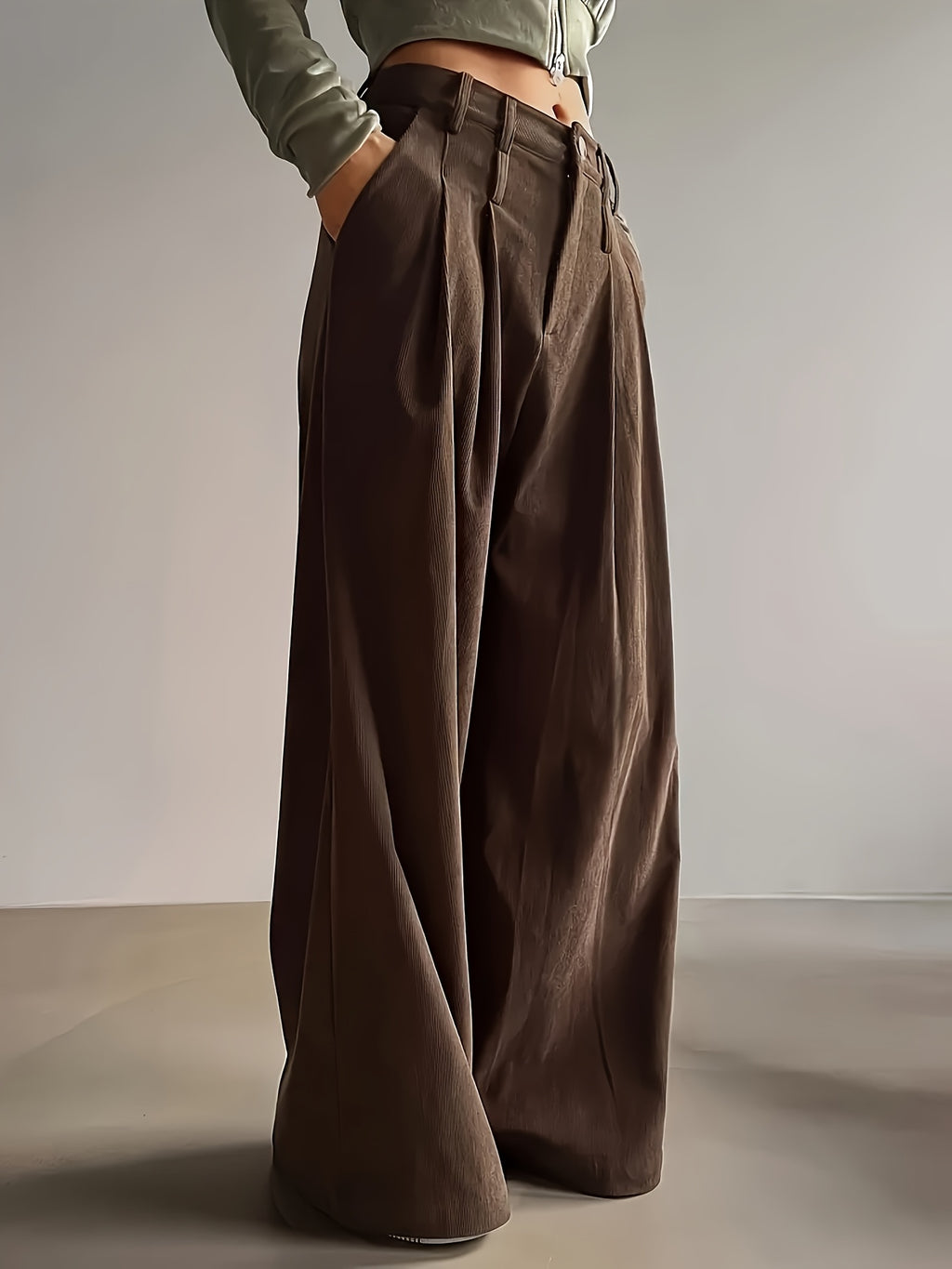 Trousers Women High-Waisted Pleated Wide-Leg Style