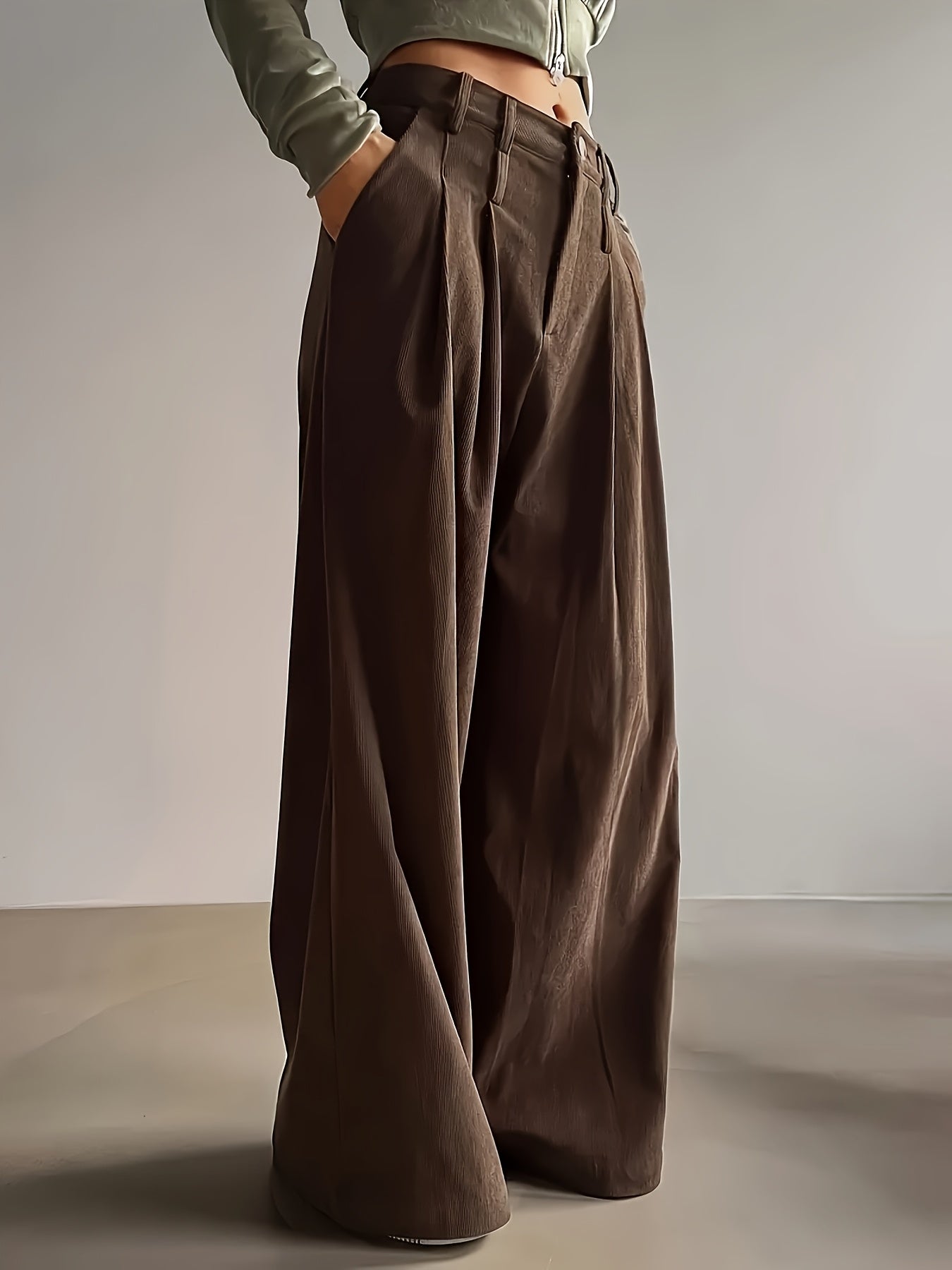Trousers Women High-Waisted Pleated Wide-Leg Style