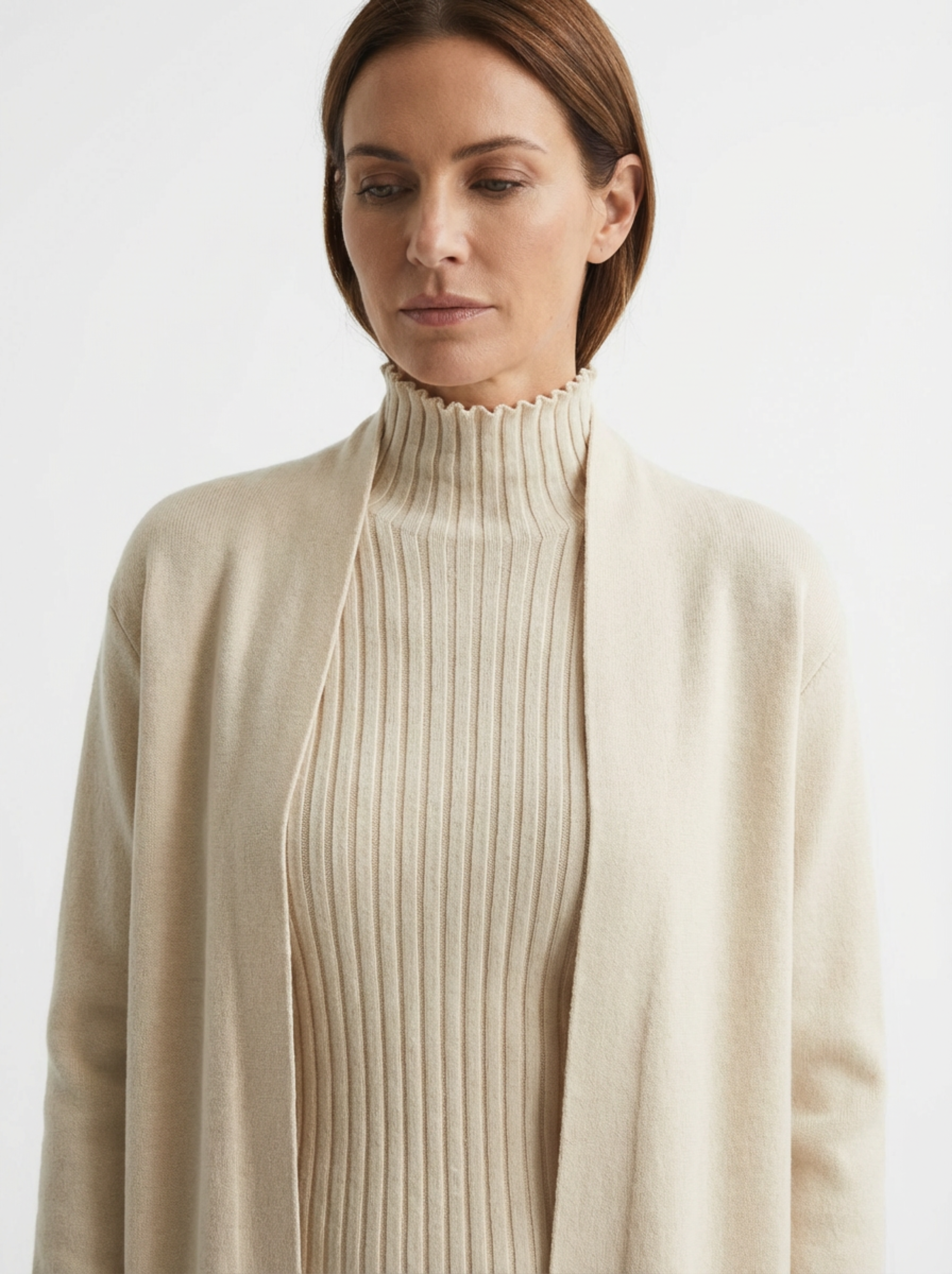Three-Piece Set Women Relaxed Fit Duster Cardigan & Turtleneck Top & Pants