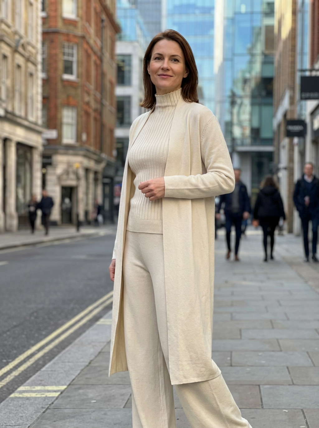 Three-Piece Set Women Relaxed Fit Duster Cardigan & Turtleneck Top & Pants