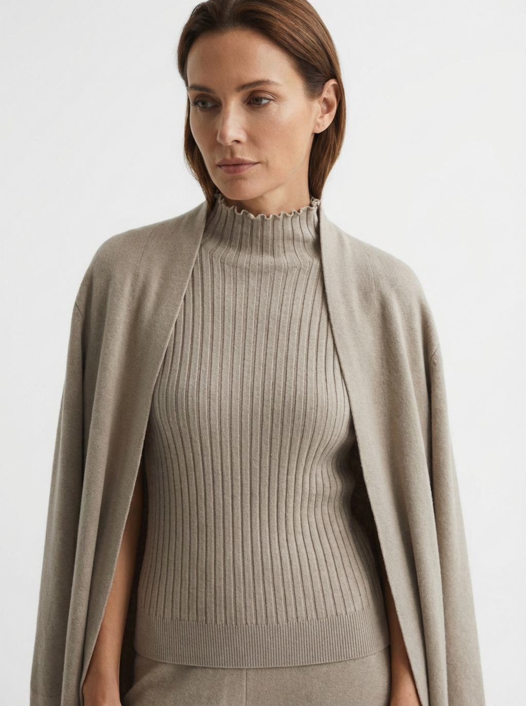 Three-Piece Set Women Relaxed Fit Duster Cardigan & Turtleneck Top & Pants