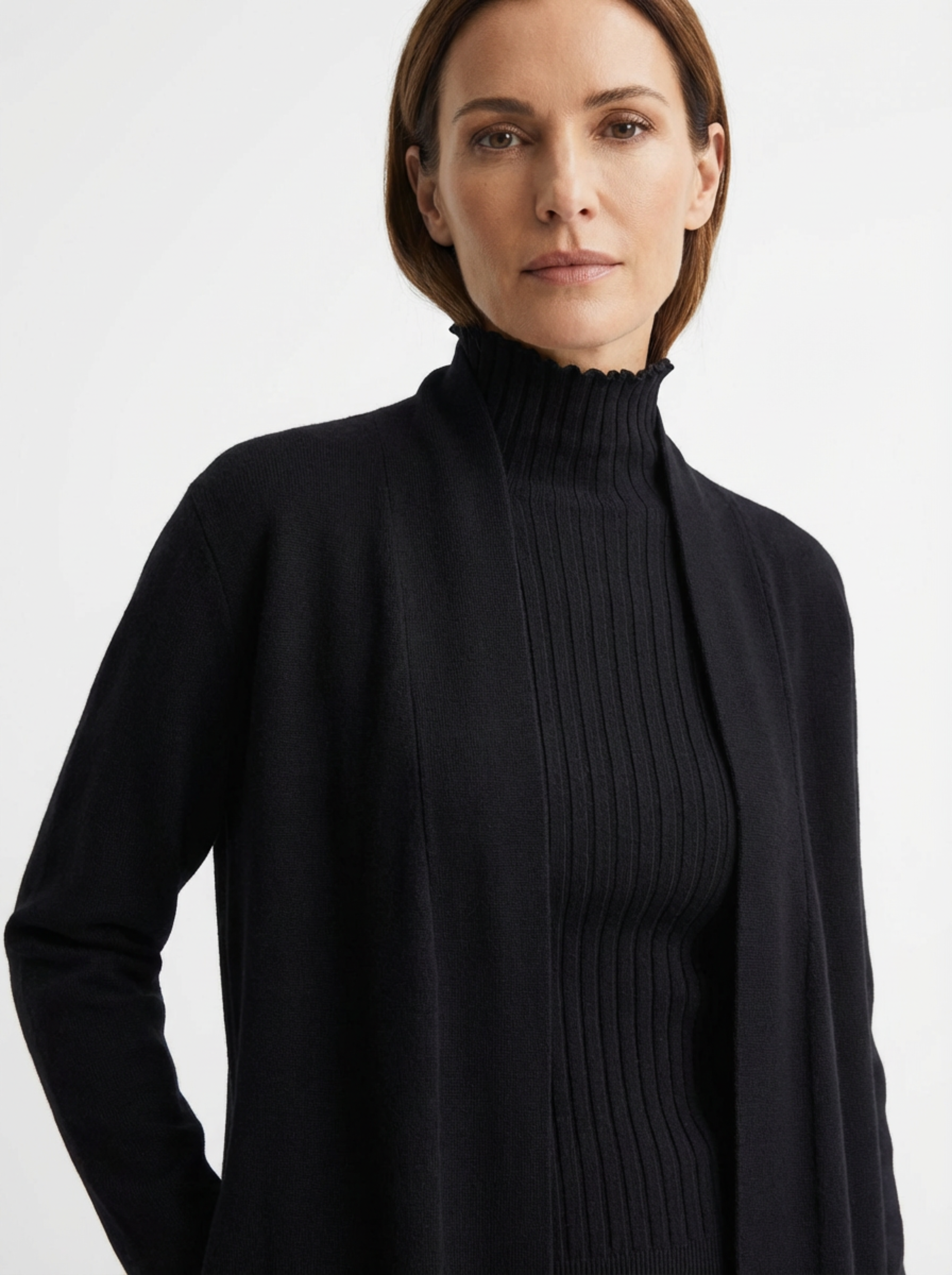 Three-Piece Set Women Relaxed Fit Duster Cardigan & Turtleneck Top & Pants