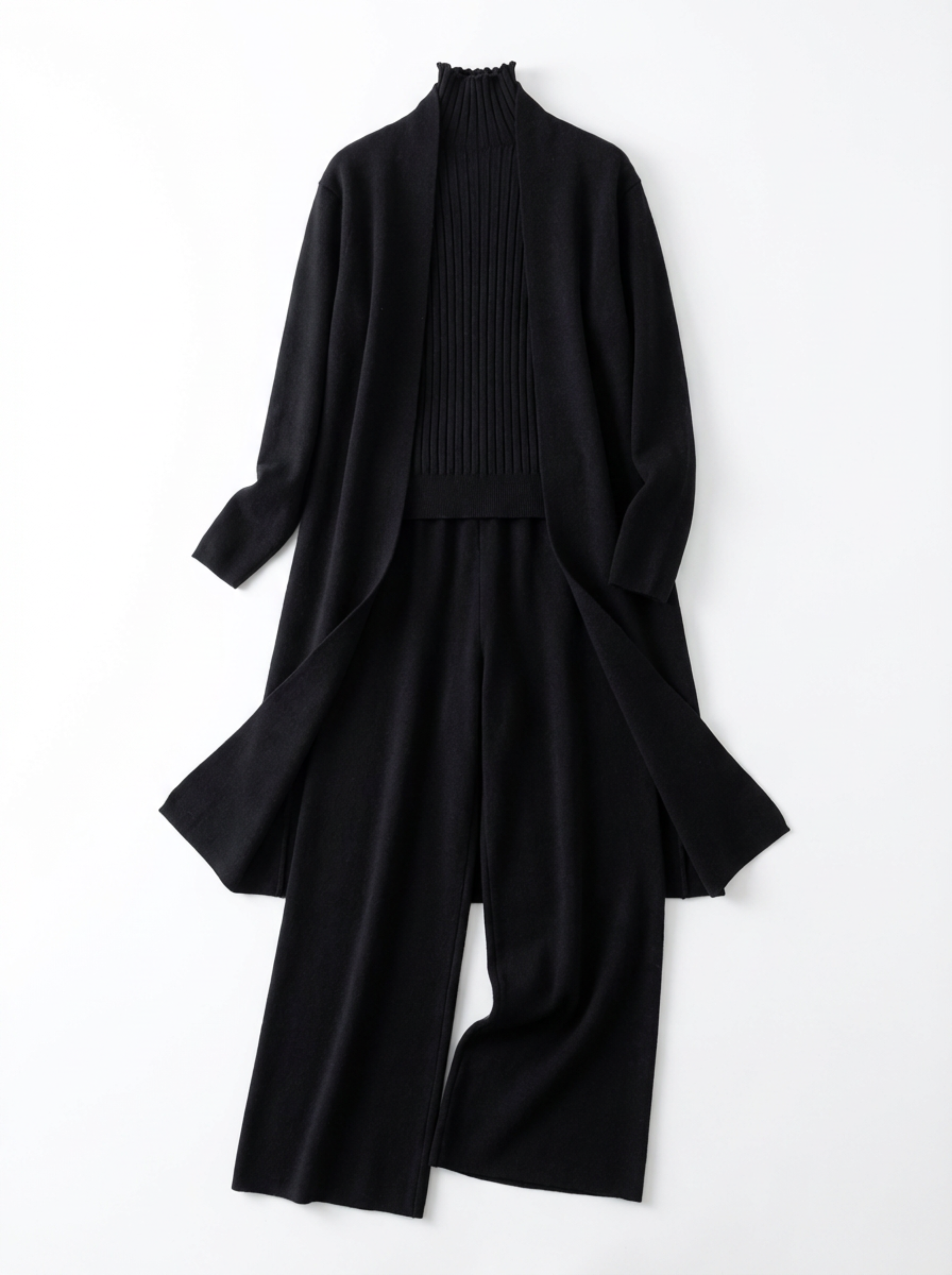 Three-Piece Set Women Relaxed Fit Duster Cardigan & Turtleneck Top & Pants