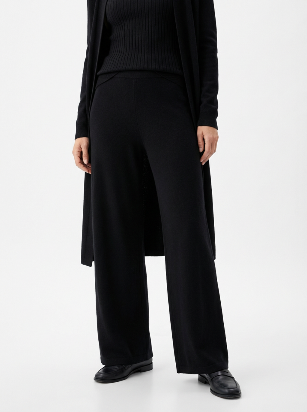 Three-Piece Set Women Relaxed Fit Duster Cardigan & Turtleneck Top & Pants