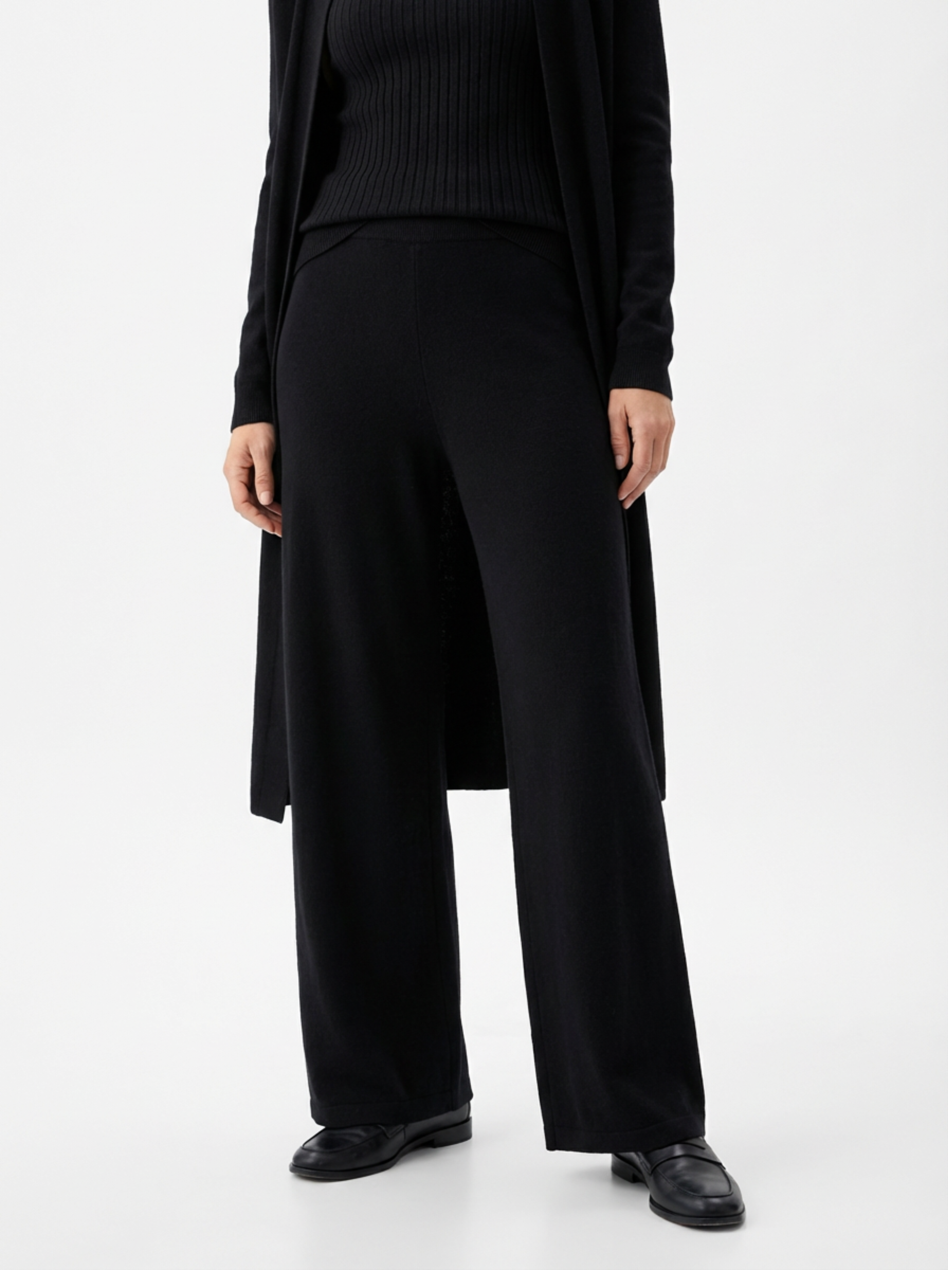 Three-Piece Set Women Relaxed Fit Duster Cardigan & Turtleneck Top & Pants