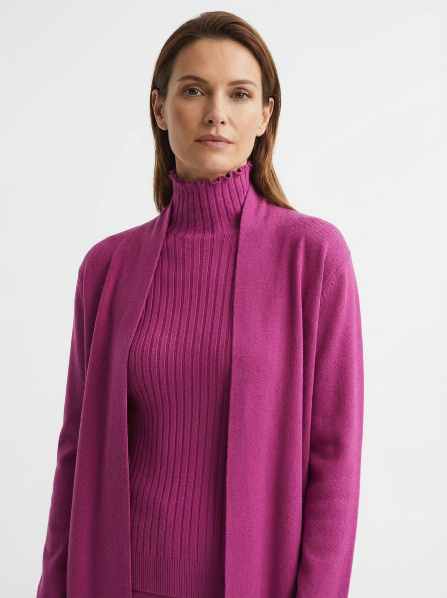 Three-Piece Set Women Relaxed Fit Duster Cardigan & Turtleneck Top & Pants