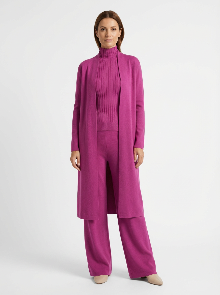 Three-Piece Set Women Relaxed Fit Duster Cardigan & Turtleneck Top & Pants