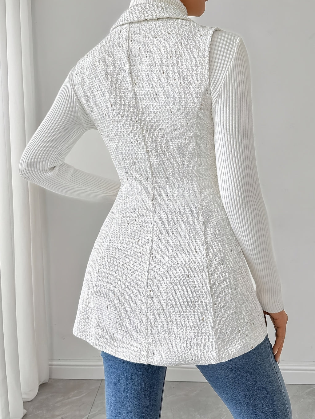 Blazer Women’s Tailored Button-Front Mid-Thigh Blazer