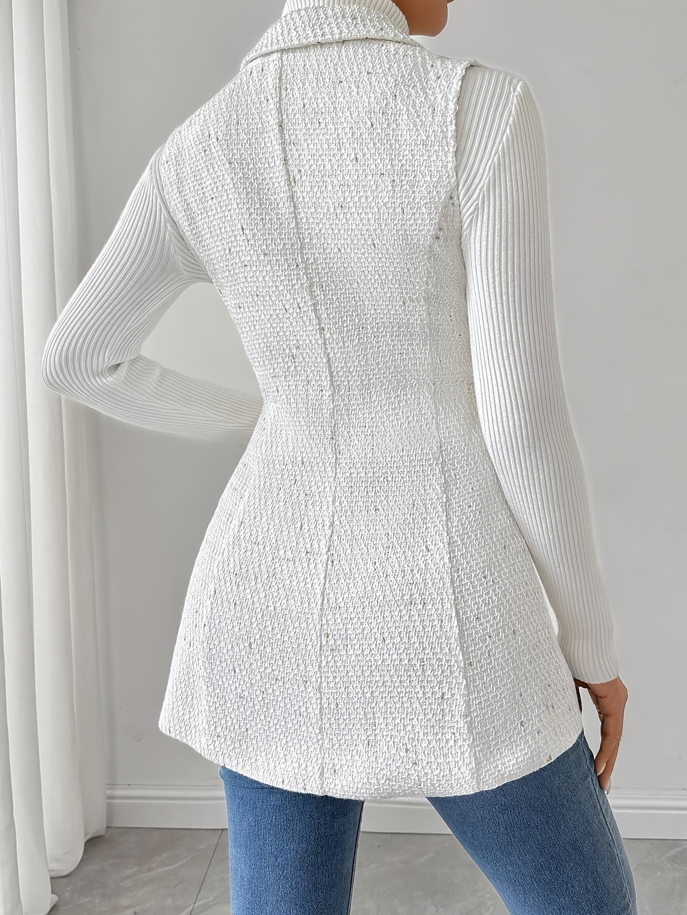 Blazer Women’s Tailored Button-Front Mid-Thigh Blazer