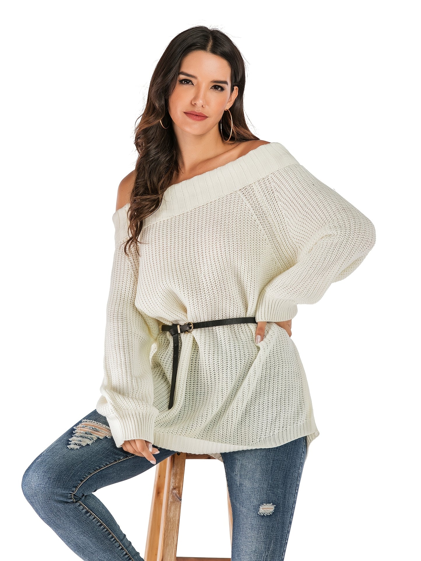 Sweater Women Oversized Off-Shoulder Textured Design