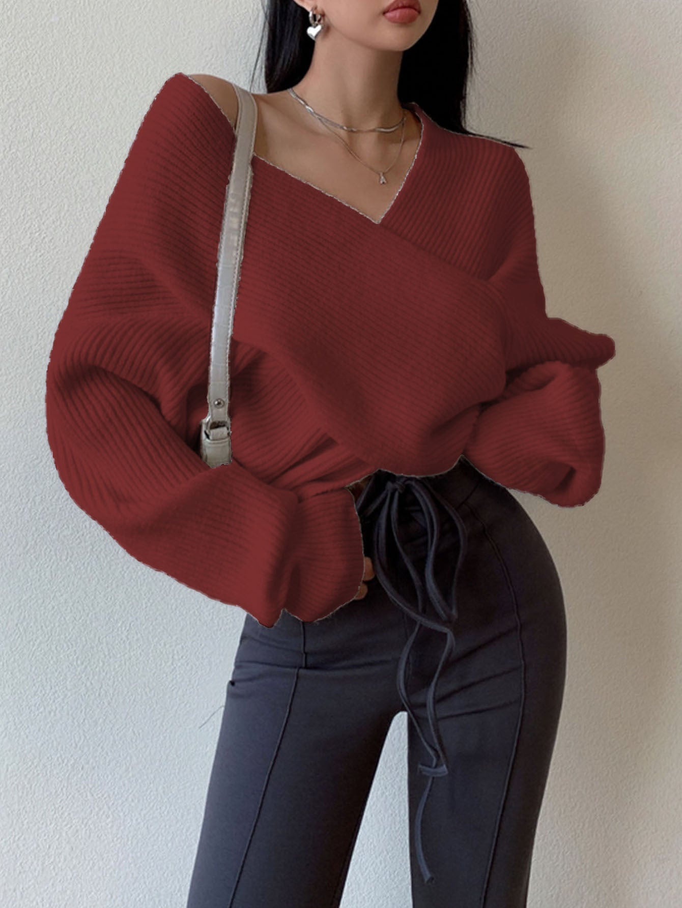 Sweater Women Oversized Off-Shoulder Wrap Design